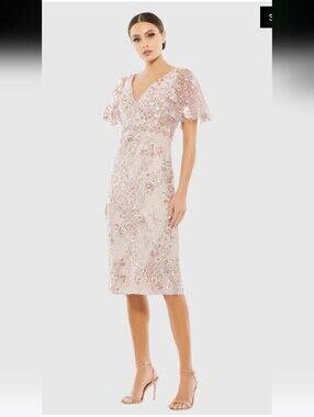 Mac Duggal Rose Blush Lace & Sequin Midi Dress